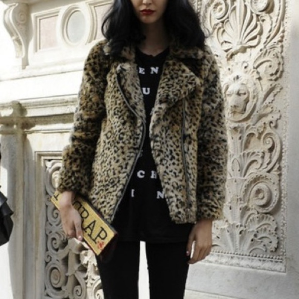 UNIF Fuzzy Faux Fur Moto Jacket Cheetah
